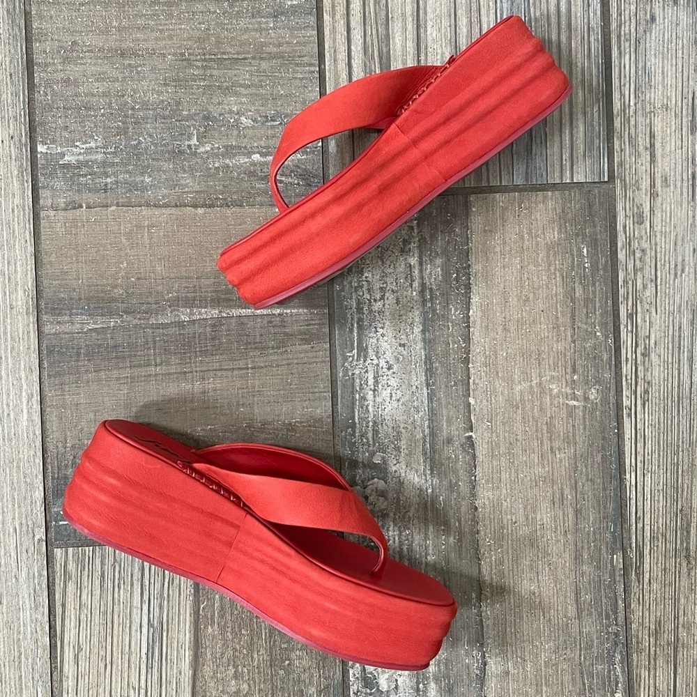 Red Platform Suede Flip Flop Sandals - Women's - Picture 6 of 11